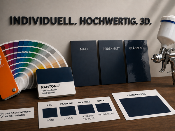 RAL- und Pantone-Farbabstimmung sowie matte und glänzende Lackoberflächen für 3D-Wandlogos